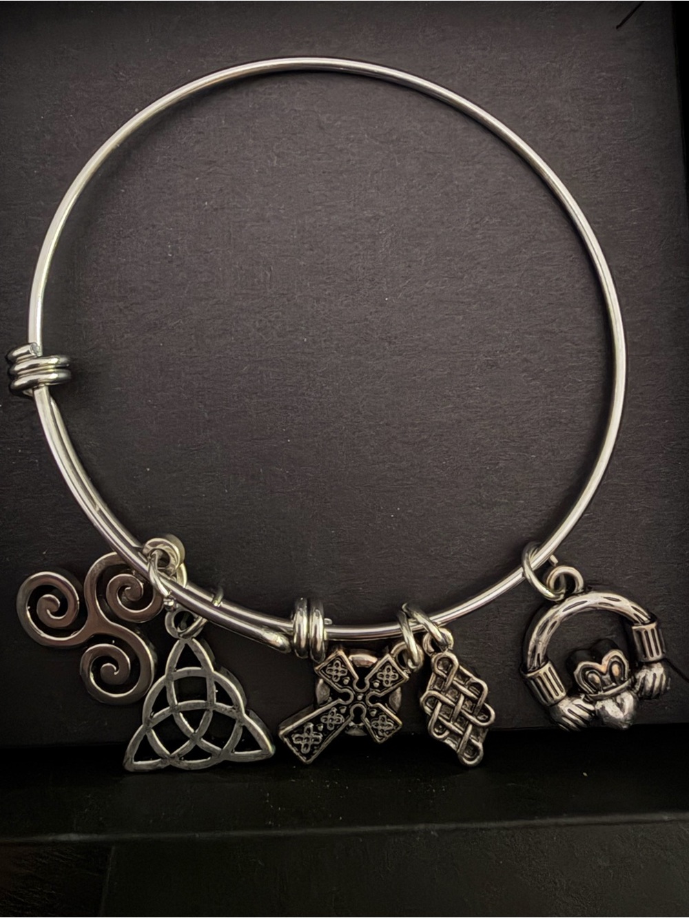 Silver Irish Celtic Charm Bangle Bracelet - Women's Jewelry